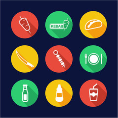 Fototapeta premium Kebab Icons Flat Design Circle