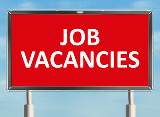 Fototapeta premium Job vacancy. Road sign on the sky background. Raster illustration.