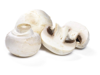 Champignons or white mushrooms, isolated on white background.
