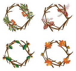 Vector wreaths of autumn elements