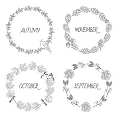 Vector wreaths of autumn elements