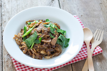 Fired thin noodles with soy sauce ,Thai food