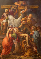 SEGOVIA, SPAIN, APRIL - 14, 2016: The Deposition of the Cross painting by Francisco Camilo (17. cent.) in chapel of "Cristo Yacente" in Cathedral  Nuestra Senora de la Asuncion.