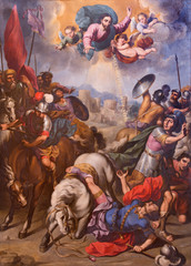 SEGOVIA, SPAIN, APRIL - 14, 2016: The Conversion of St. Paul painting by Ignacio de Ries (1612 - 1661) in Cathedral Nuestra Senora de la Asuncion y de San Frutos de Segovia. - obrazy, fototapety, plakaty