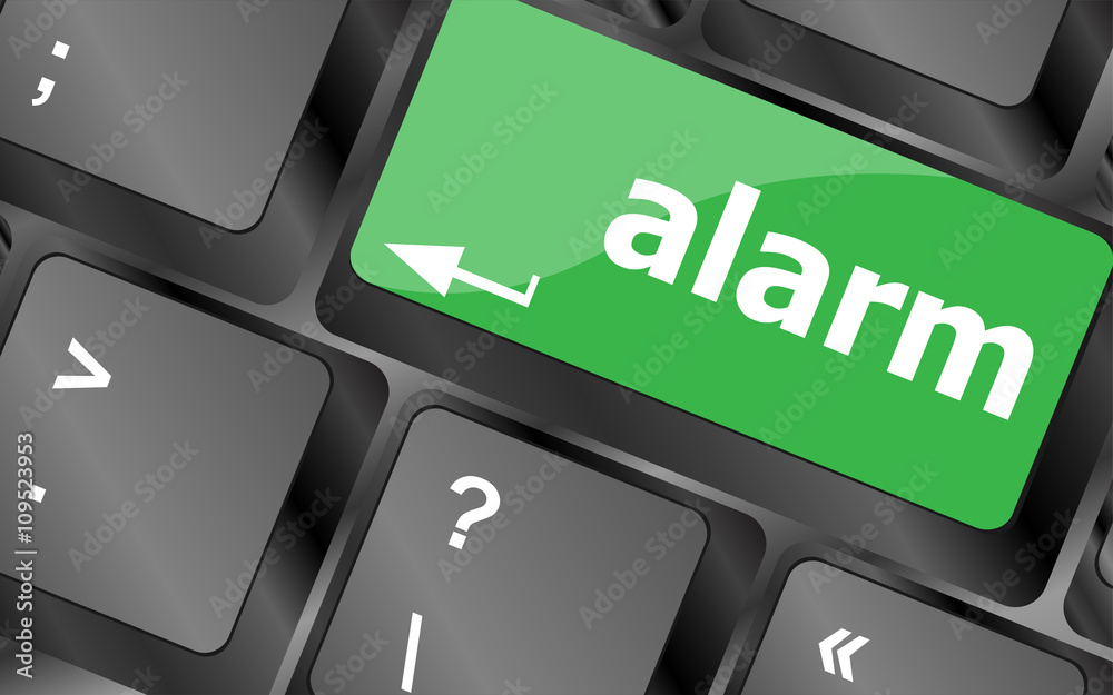 Poster alarm button on a black computer keyboard. keyboard keys icon button vector