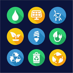 Green Energy Icons Flat Design Circle
