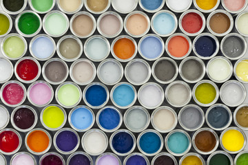 Paint tin samples, multicoloured. - obrazy, fototapety, plakaty