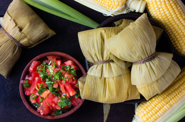 Latin American food. Traditional homemade humitas of corn.