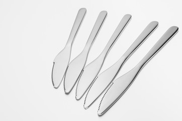 Silverware or flatware set isolated on white background. Concept composition with copy space