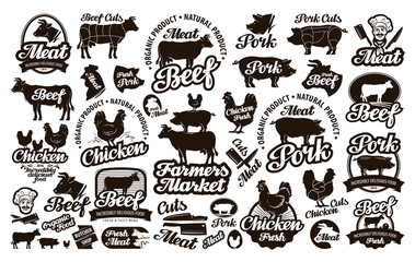 Butchery, meat. Set logos, icons, elements, labels