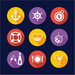 Boat Cruise Icons Flat Design Circle