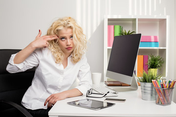 Woman bored at job