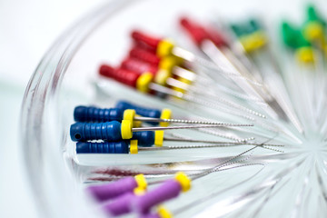 Endodontic Equipment in Petri dish glass closeup