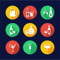 Alcoholic Drinks Icons Flat Design Circle