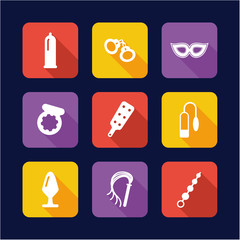 Adult Sex Toys Icons Flat Design