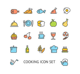 Cooking Colorful Outline Icon Set. Vector