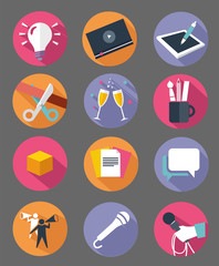 marketing icon set  with long shadow effect