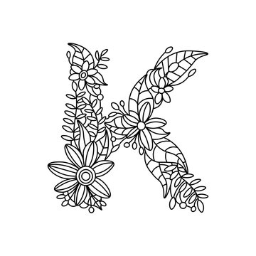 Letter K coloring book for adults vector