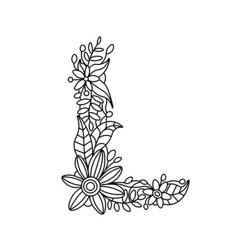Letter L coloring book for adults vector