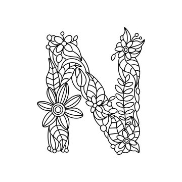 Letter N coloring book for adults vector