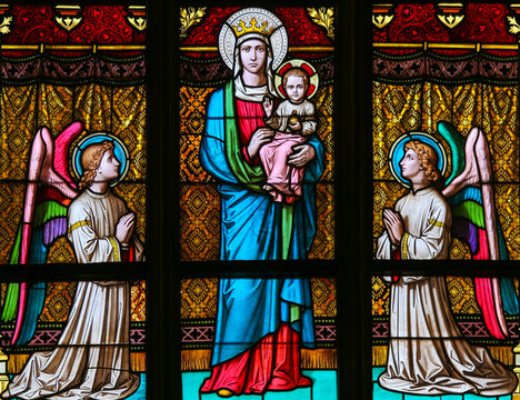Stained Glass - Mother Mary and angels