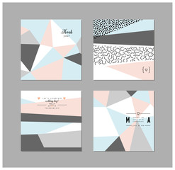 Set of  creative universal cards with geometric shapes and gentle colors. Vector