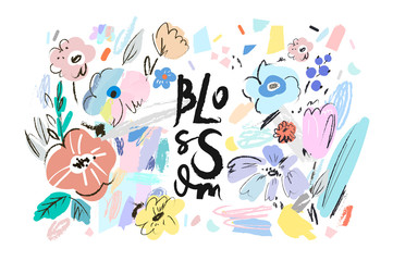 Banner with beautiful flowers. Vector floral header and creative background. Vector