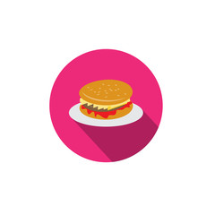 Burger Icon - Isolated On Circle Background - Vector Illustration, Graphic Design. Food Concept