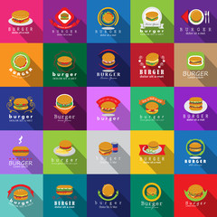 Burger Icons Set - Isolated On Mosaic Background - Vector Illustration, Graphic Design. Food Concept