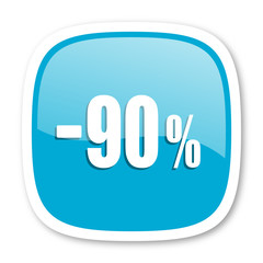 90 percent sale retail blue glossy web icon