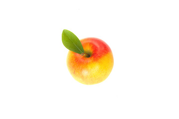 Gala apple with green leaf