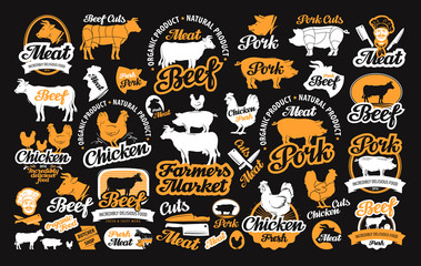 vector set of butchery labels, logos, icons, design elements