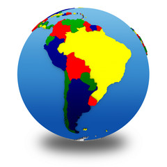 South America on political model of Earth
