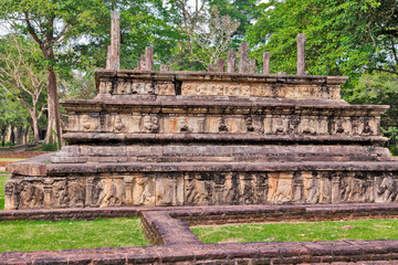 Fototapeta na wymiar Ancient Council Chamber ruins in Polonnaruwa city temple Sri Lan