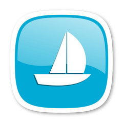 yacht blue glossy web icon