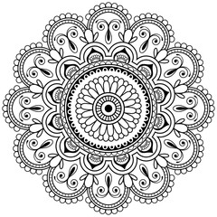 Mehndi henna floral element for tatoo mandala in Indian style.