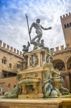 The Neptune Fountain in Piazza del Nettuno. Bologna, Emilia Romagna, Italy