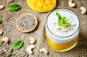 Mango Greek yogurt Chia seeds pudding with cashews