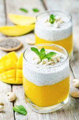 Mango Greek yogurt Chia seeds pudding with cashews