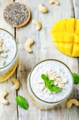 Mango Greek yogurt Chia seeds pudding with cashews