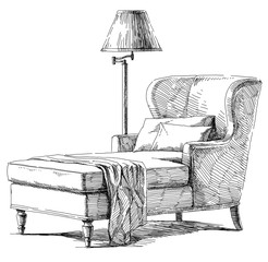 Modern interior hand drawing vector.