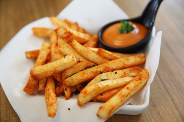 French fries with spicy sauce