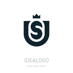 US initial logo with crown. US initial monogram logotype. Vector © Boris Znaev
