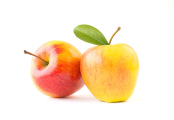 Gala apples with green leaves