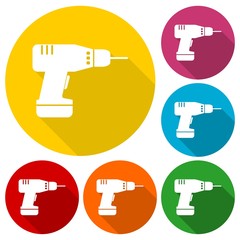Drill icons set with long shadow