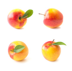 Set of apples with green leaves