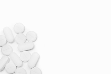 Medical concept image or background. A lot copy space around the product. Product photo taken from above, top view. Horizontal image.