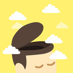 Vector illustration of a man with open head surround with cloud like to open his mind and relax