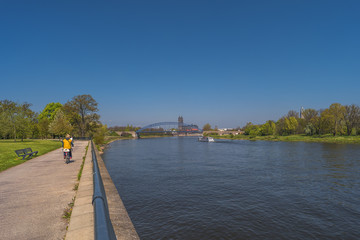 View on Magdeburg city and Elbe in Spring, Magdeburg, Germany