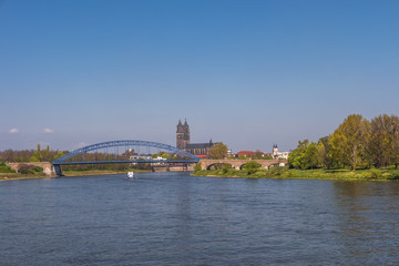 View on Magdeburg city and Elbe in Spring, Magdeburg, Germany